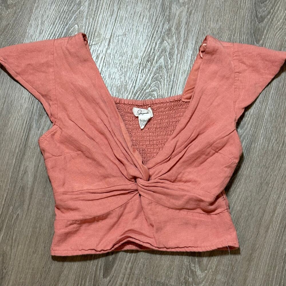 Pink Twist Front Crop Top Boho Smocked Back Flutter Sleeve Medium - Picture 5 of 9